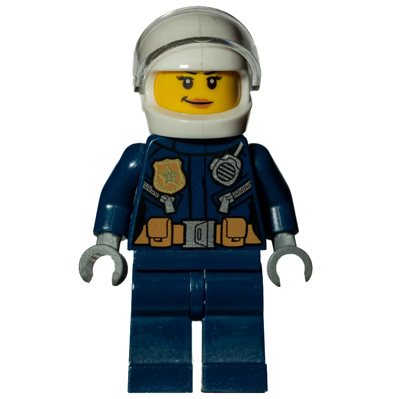Policewoman, Dark Blue Jacket with Radio, Bad… — minifigurine LEGO | Brick Broker