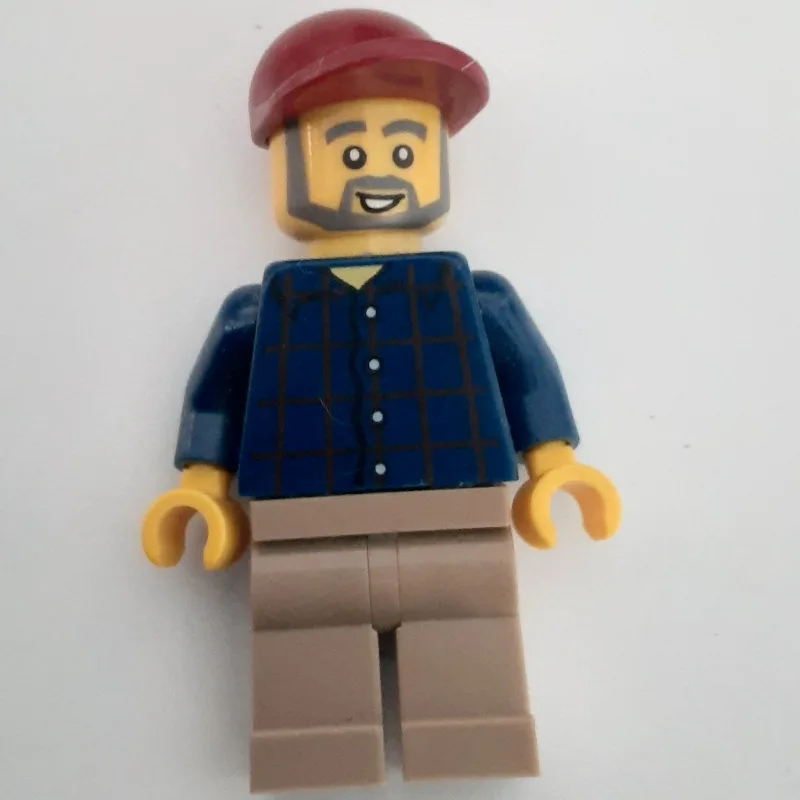 Man, Dark Blue Plaid Shirt, Tan Legs, Dark Re… — minifigurine LEGO | Brick Broker