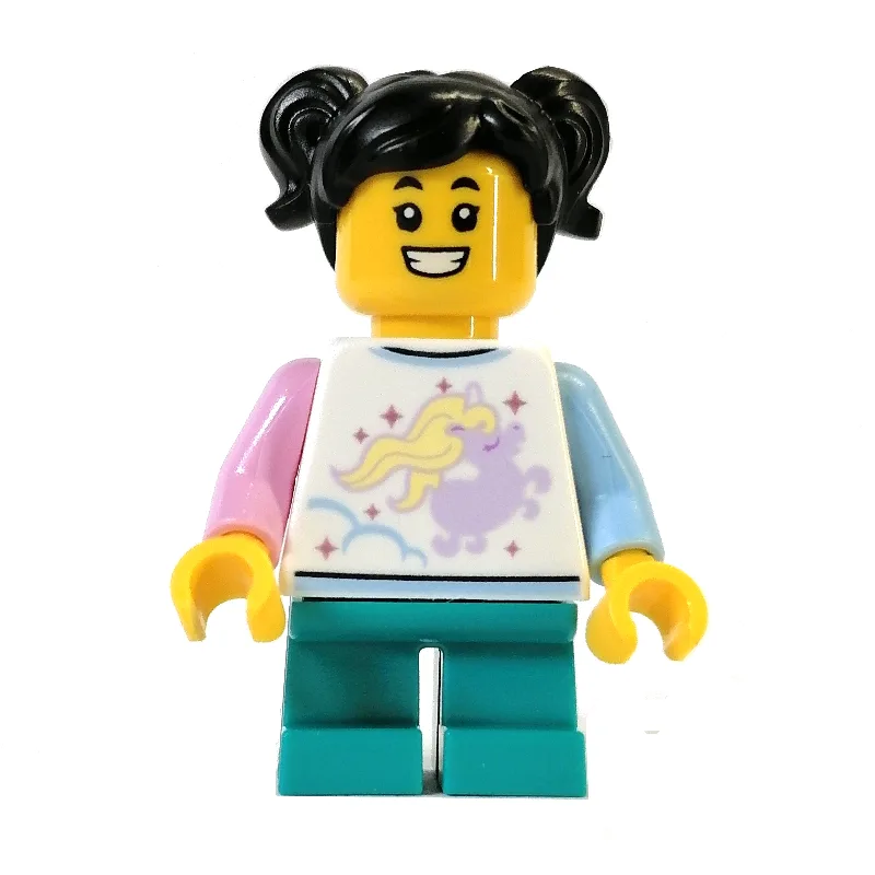 White Torso, Dark Turquoise Legs, Black Hair — minifigurine LEGO | Brick Broker