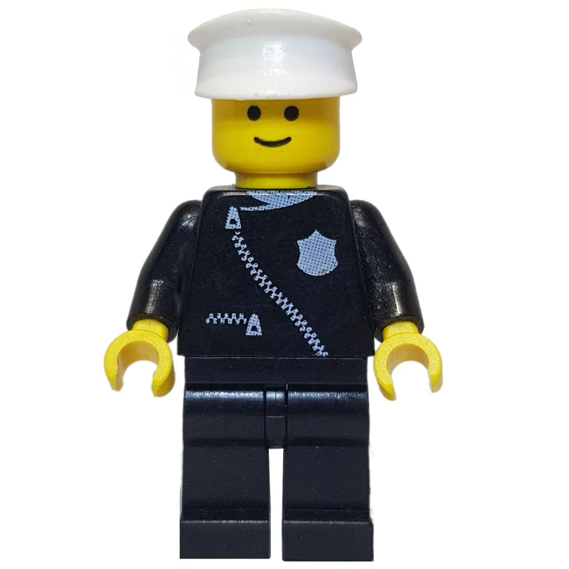 Policeman with Zipper Jacket, White Hat — minifigurine LEGO | Brick Broker