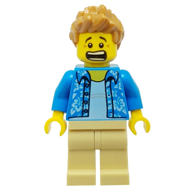 Dark Azure Torso, Tan Legs, Medium Nougat Hair — minifigurine LEGO | Brick Broker