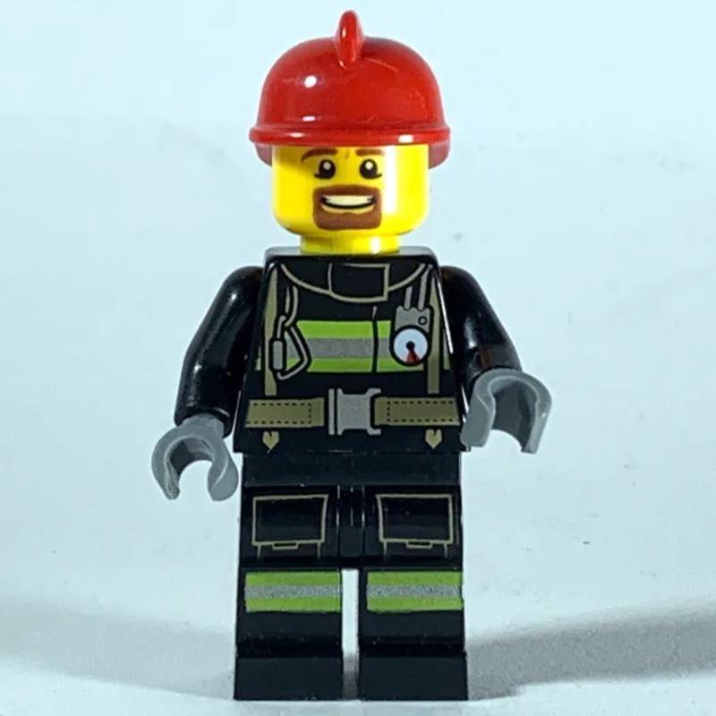 Fireman, Black Fire Suit with Gauge and Strap… — minifigurine LEGO | Brick Broker
