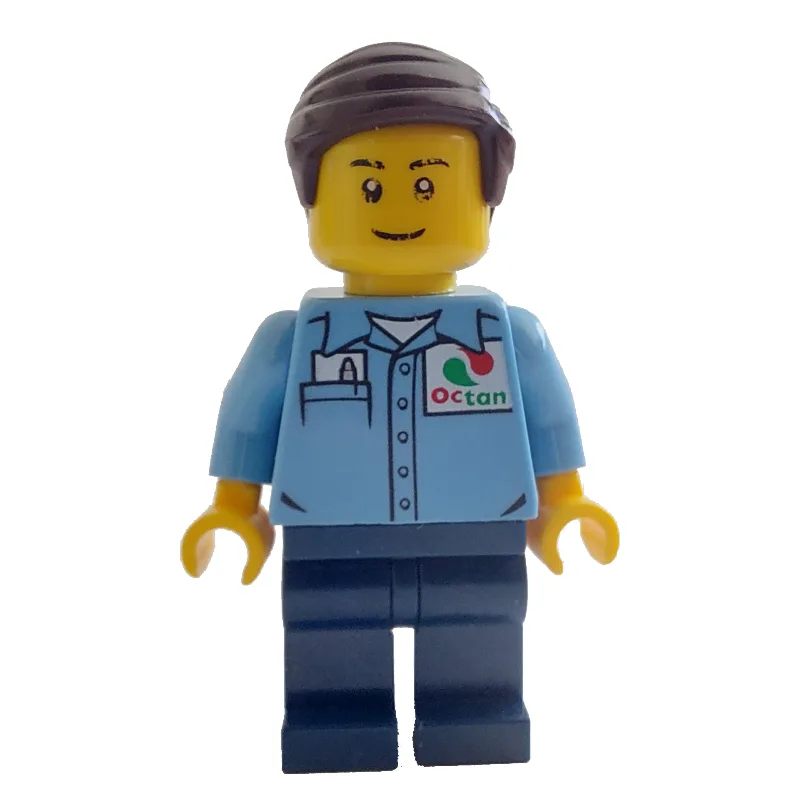 Man, Medium Blue Shirt with Octan Logo, Dark… — minifigurine LEGO | Brick Broker
