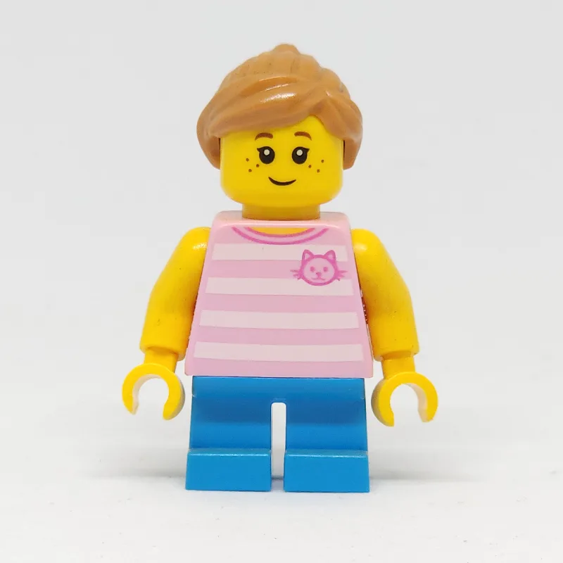 Kid, Bright Pink Torso, Blue Legs, Medium Nou… — minifigurine LEGO | Brick Broker