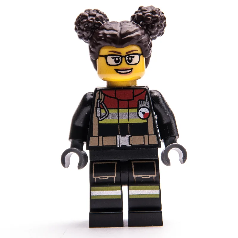 Firefighter, Black Fire Suit, Dark Brown Hair… — minifigurine LEGO | Brick Broker