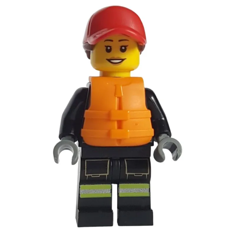 Firefighter, Black Fire Suit, Orange Life Ves… — minifigurine LEGO | Brick Broker
