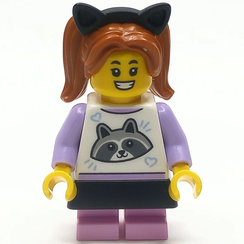 Girl, Raccoon Shirt, Bright Pink Legs, Black… — minifigurine LEGO | Brick Broker