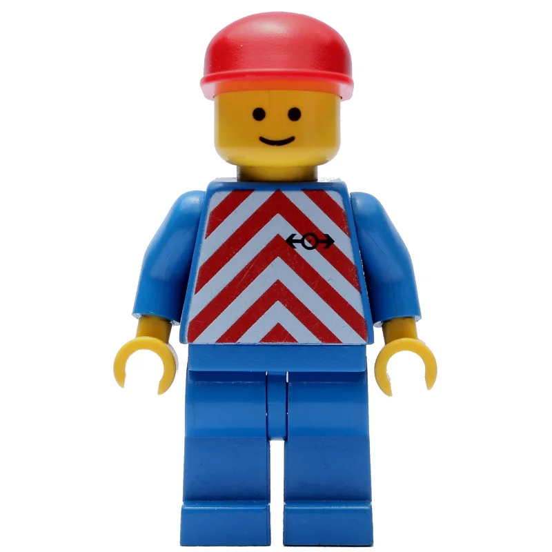 Train Worker - Red/White Shirt, Blue Legs, Re… — minifigurine LEGO | Brick Broker