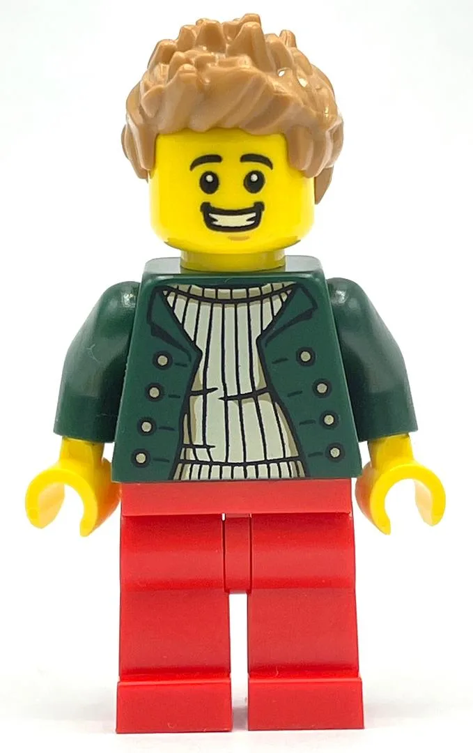 Pizza Delivery Driver - Dark Green Torso, Red… — minifigurine LEGO | Brick Broker