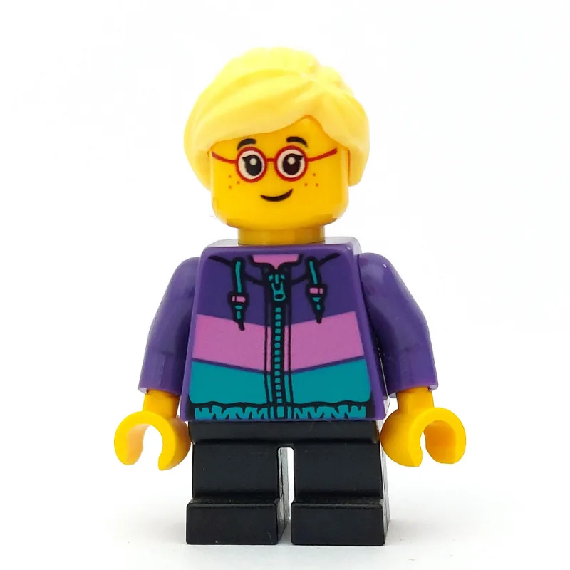 Girl, Dark Purple Jacket, Short Black Legs, B… — minifigurine LEGO | Brick Broker