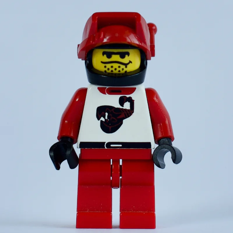Racer, Red and White Outfit with Scorpion, Bl… — minifigurine LEGO | Brick Broker