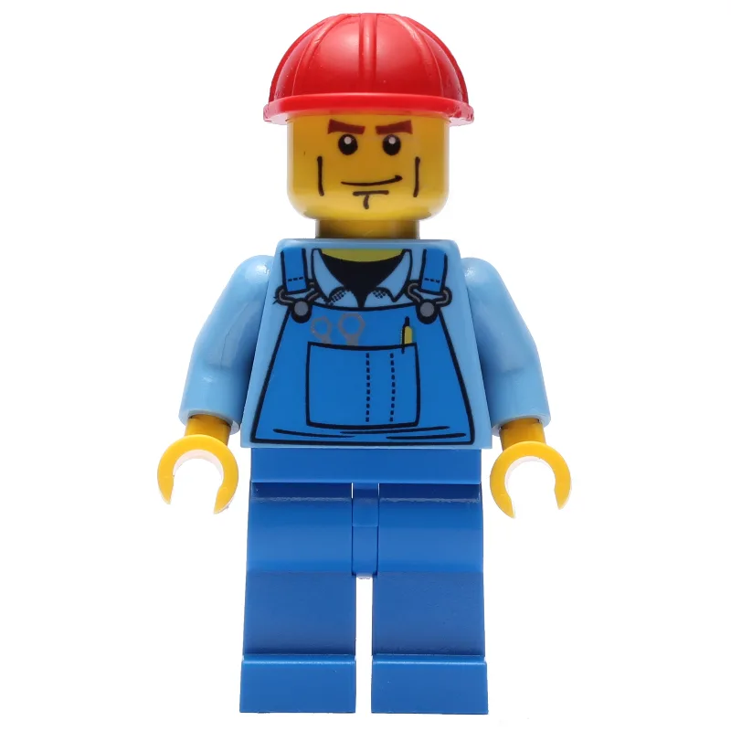 Worker - Medium Blue Torso, Blue Overall, Red… — minifigurine LEGO | Brick Broker