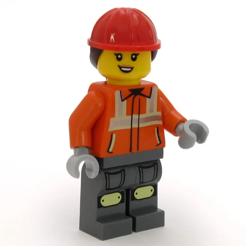 Construction Worker, Reddish Orange Jacket, O… — minifigurine LEGO | Brick Broker