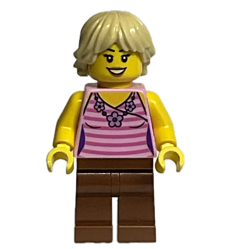 Bright Pink Torso, Dark Red Legs, Tan Hair — minifigurine LEGO | Brick Broker