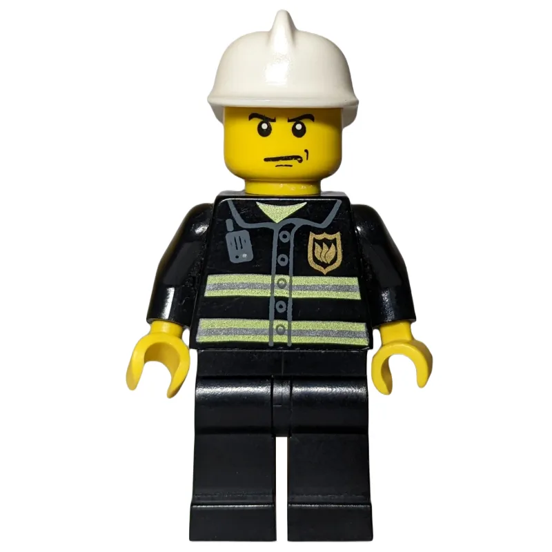 Fireman, Black Fire Jacket with Reflective St… — minifigurine LEGO | Brick Broker