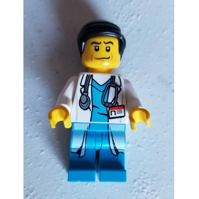 Doctor, White Lab Coat over Dark Azure Scrubs… — minifigurine LEGO | Brick Broker