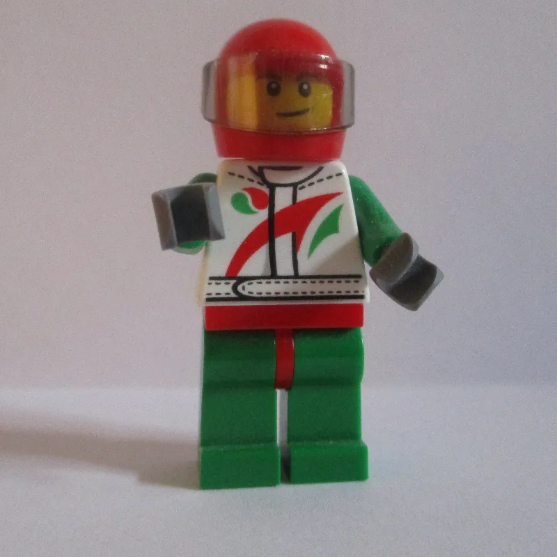 Racer, White, Green, and Red Jumpsuit, Red He… — minifigurine LEGO | Brick Broker