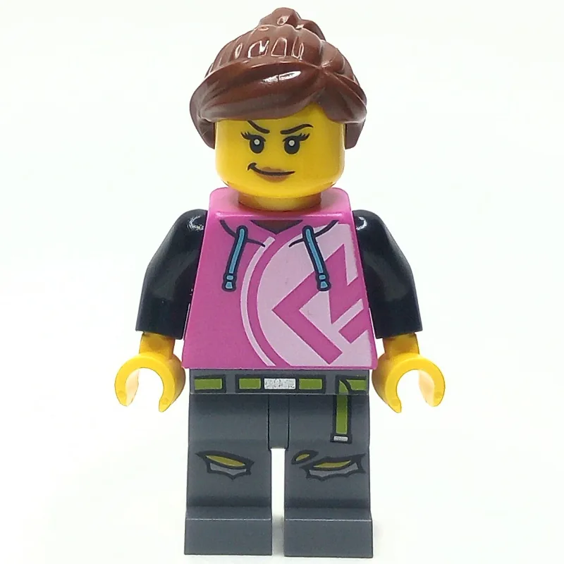 Woman, Dark Pink Hoodie, Dark Bluish Gray Legs — minifigurine LEGO | Brick Broker