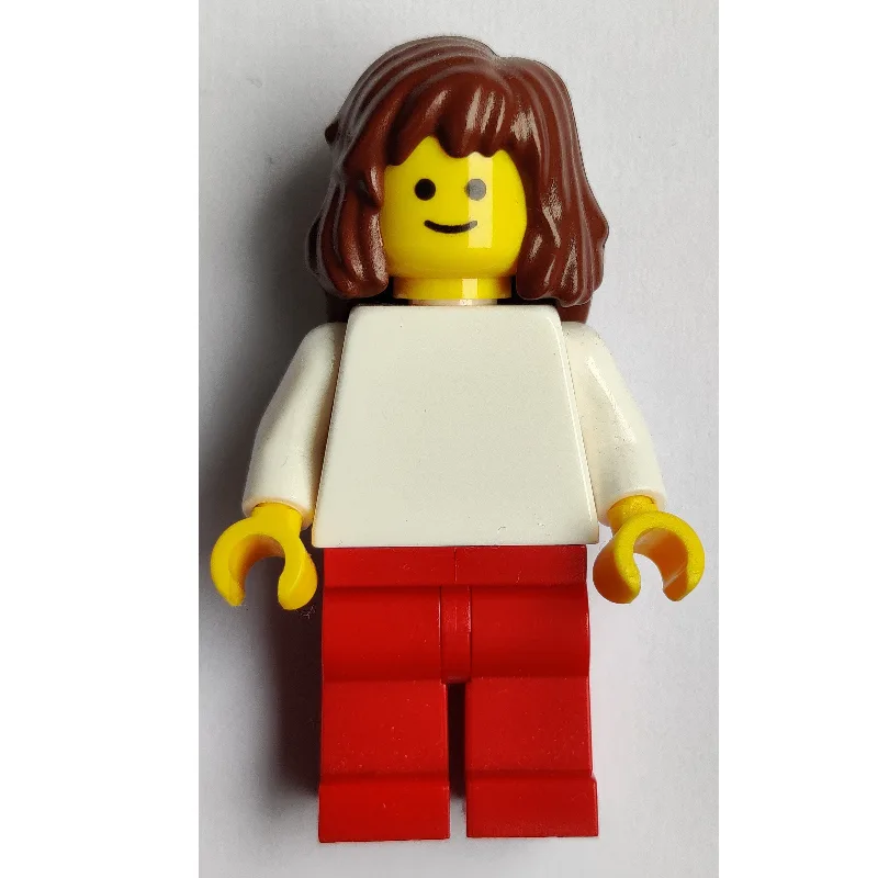 White Torso, Red Legs, Reddish Brown Hair — minifigurine LEGO | Brick Broker