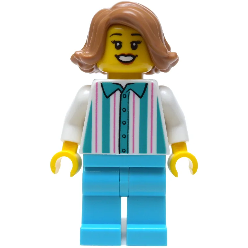 Woman, Shirt with White and Dark Turquoise St… — minifigurine LEGO | Brick Broker
