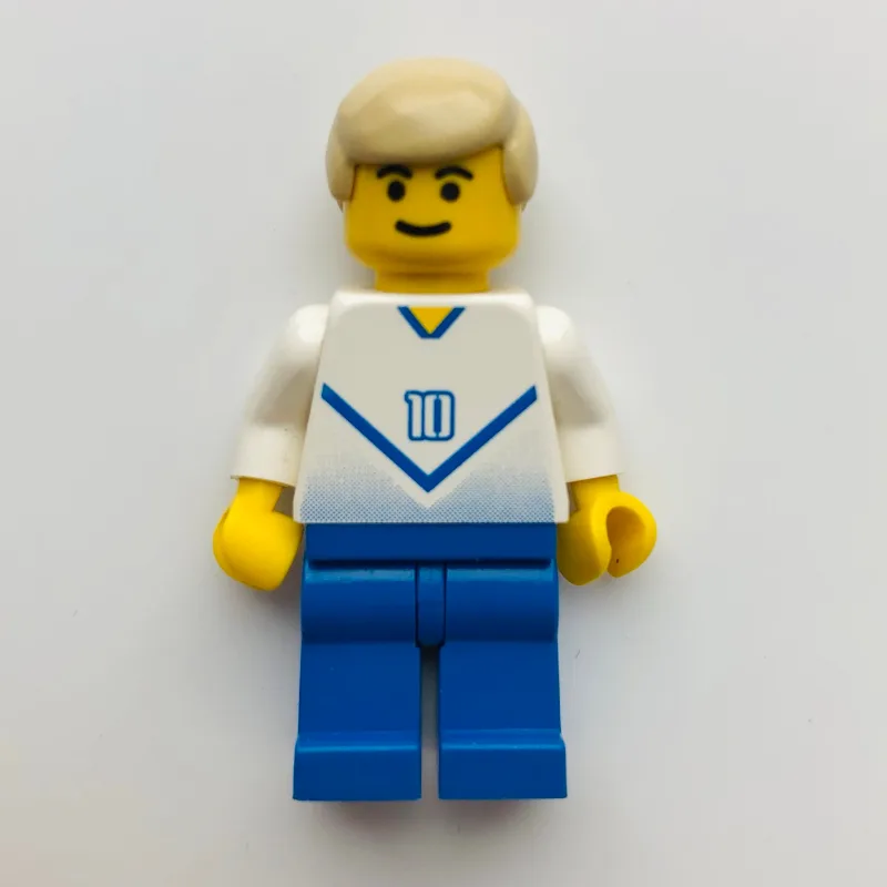 Soccer Player White Torso, Blue Legs #10 — minifigurine LEGO | Brick Broker