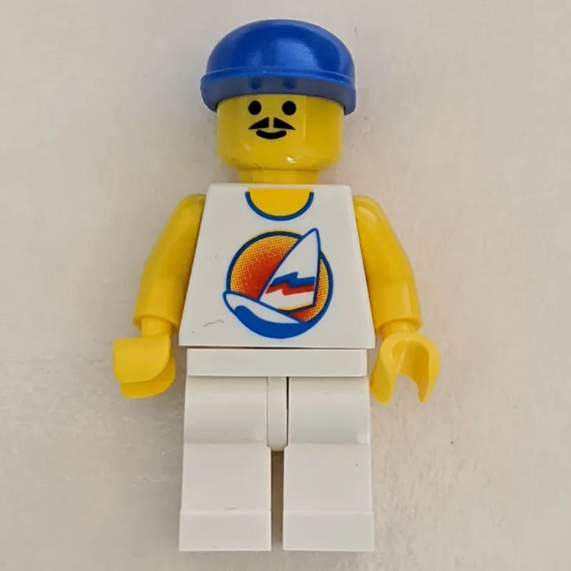 Man, White Tank Top with Windsurfer, White Le… — minifigurine LEGO | Brick Broker