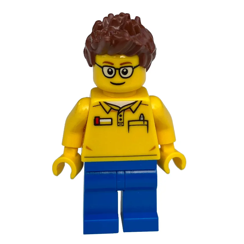 Yellow Torso, Blue Legs, Reddish Brown Hair — minifigurine LEGO | Brick Broker