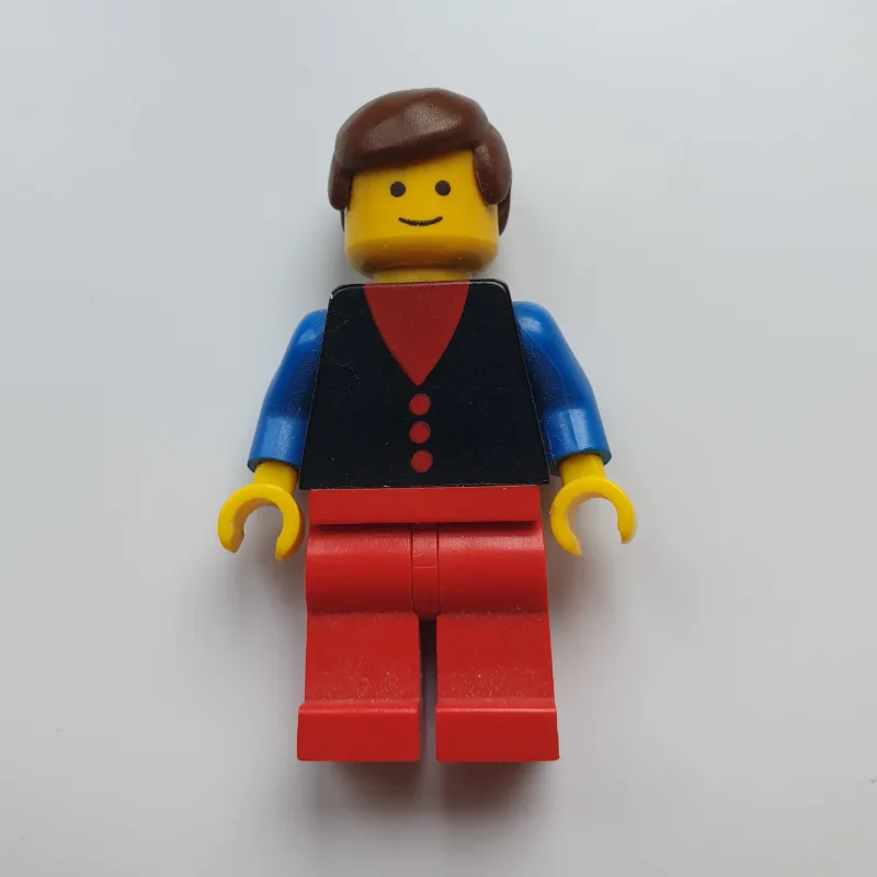 Man, Black Vest over Red Shirt, Red Legs, Bro… — minifigurine LEGO | Brick Broker