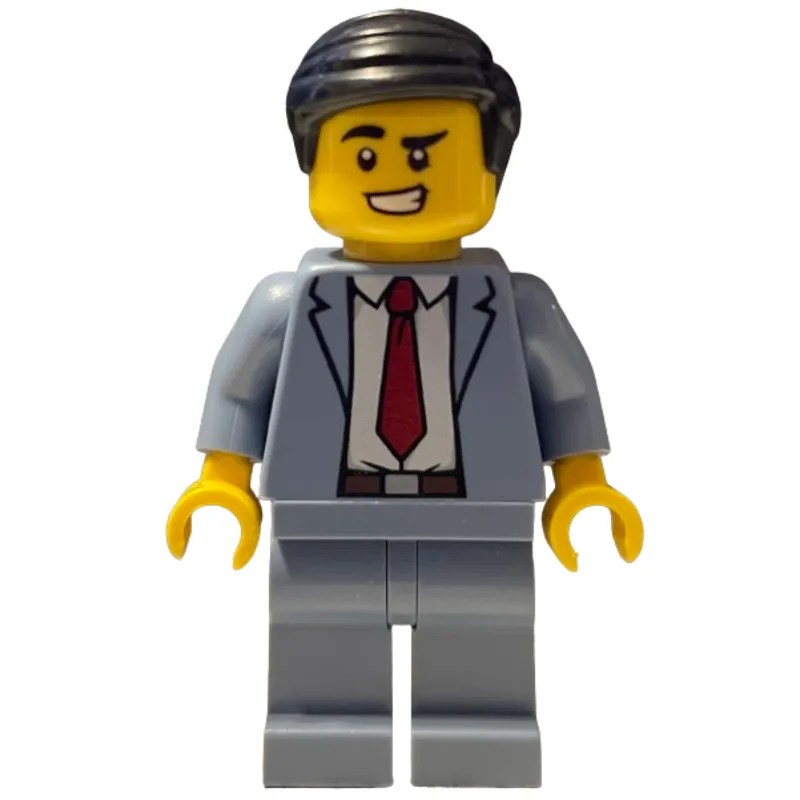 Man, Sand Blue Suit with Red Tie, Black Hair — minifigurine LEGO | Brick Broker
