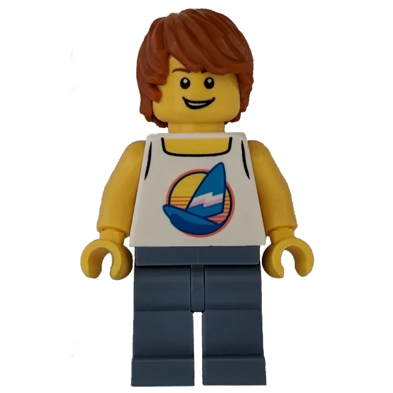 Surfer, White Tank Top with Windsurfer, Sand… — minifigurine LEGO | Brick Broker