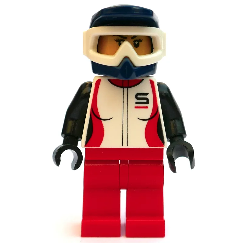 Racer, Woman, White, Black and Red Jacket, Re… — minifigurine LEGO | Brick Broker