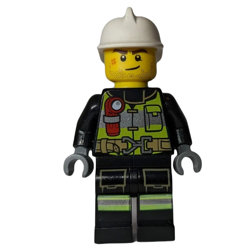 Fireman, Black Firesuit with Lime Safety Vest… — minifigurine LEGO | Brick Broker