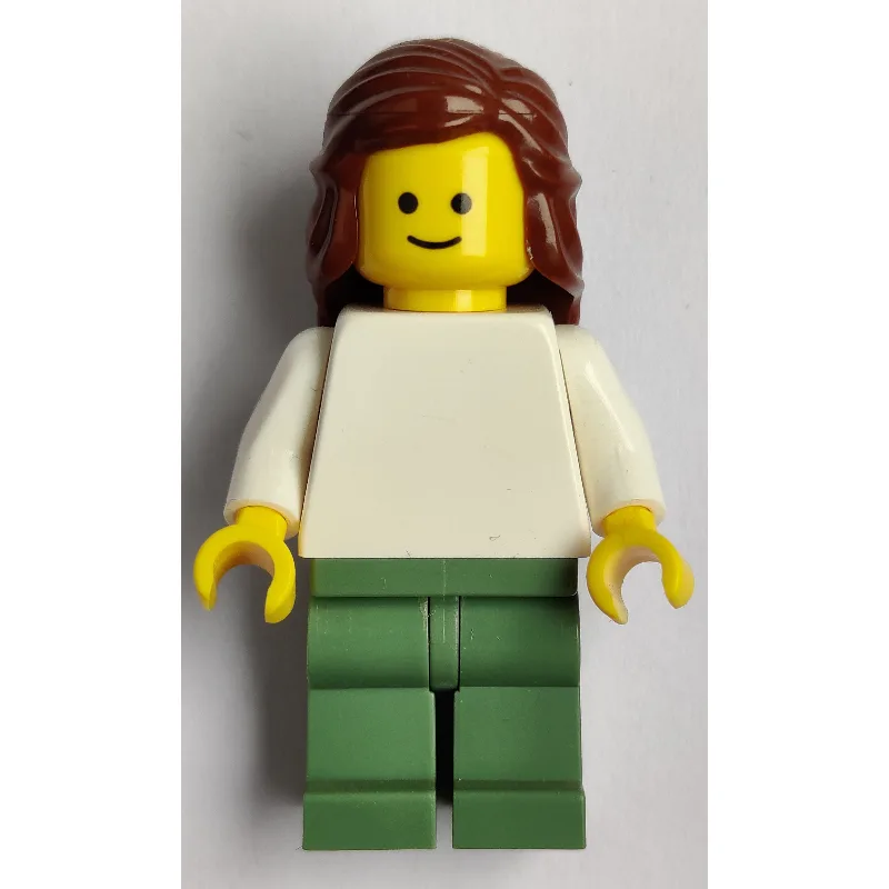 White Torso, Sand Green Legs, Reddish Brown H… — minifigurine LEGO | Brick Broker