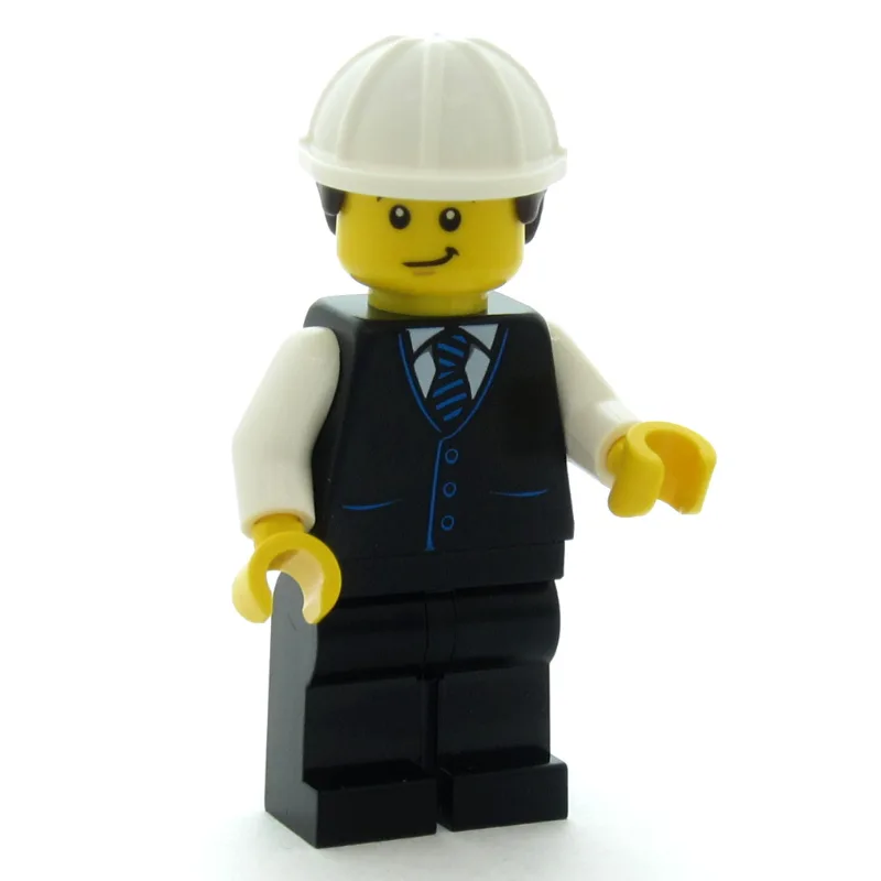 Man, Black Vest, Black Legs, White Hard Hat w… — minifigurine LEGO | Brick Broker