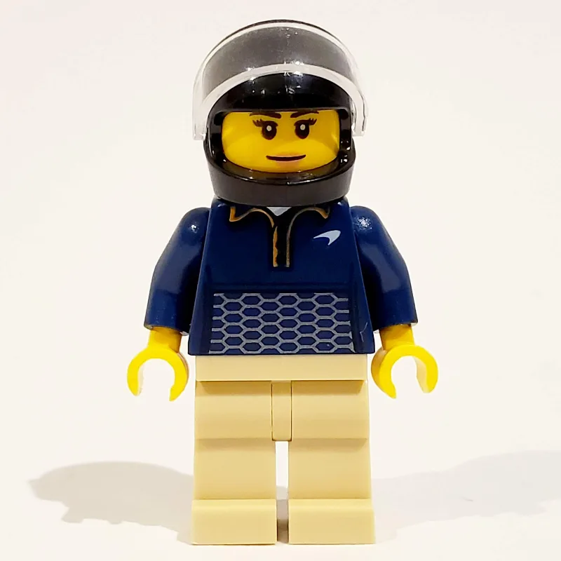 Racer Driver - Dark Blue Torso, Tan Legs, Bla… — minifigurine LEGO | Brick Broker