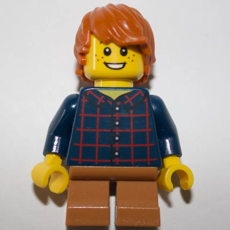 Boy, Plaid Shirt, Short Medium Nougat Legs, D… — minifigurine LEGO | Brick Broker