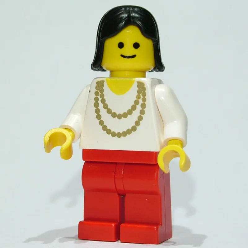 Woman, White Shirt with Gold Necklace, Red Le… — minifigurine LEGO | Brick Broker