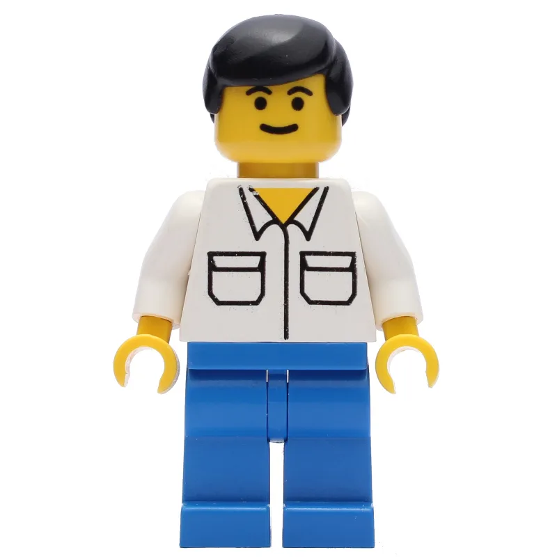 Man, White Shirt with Pockets, Blue Legs, Bla… — minifigurine LEGO | Brick Broker