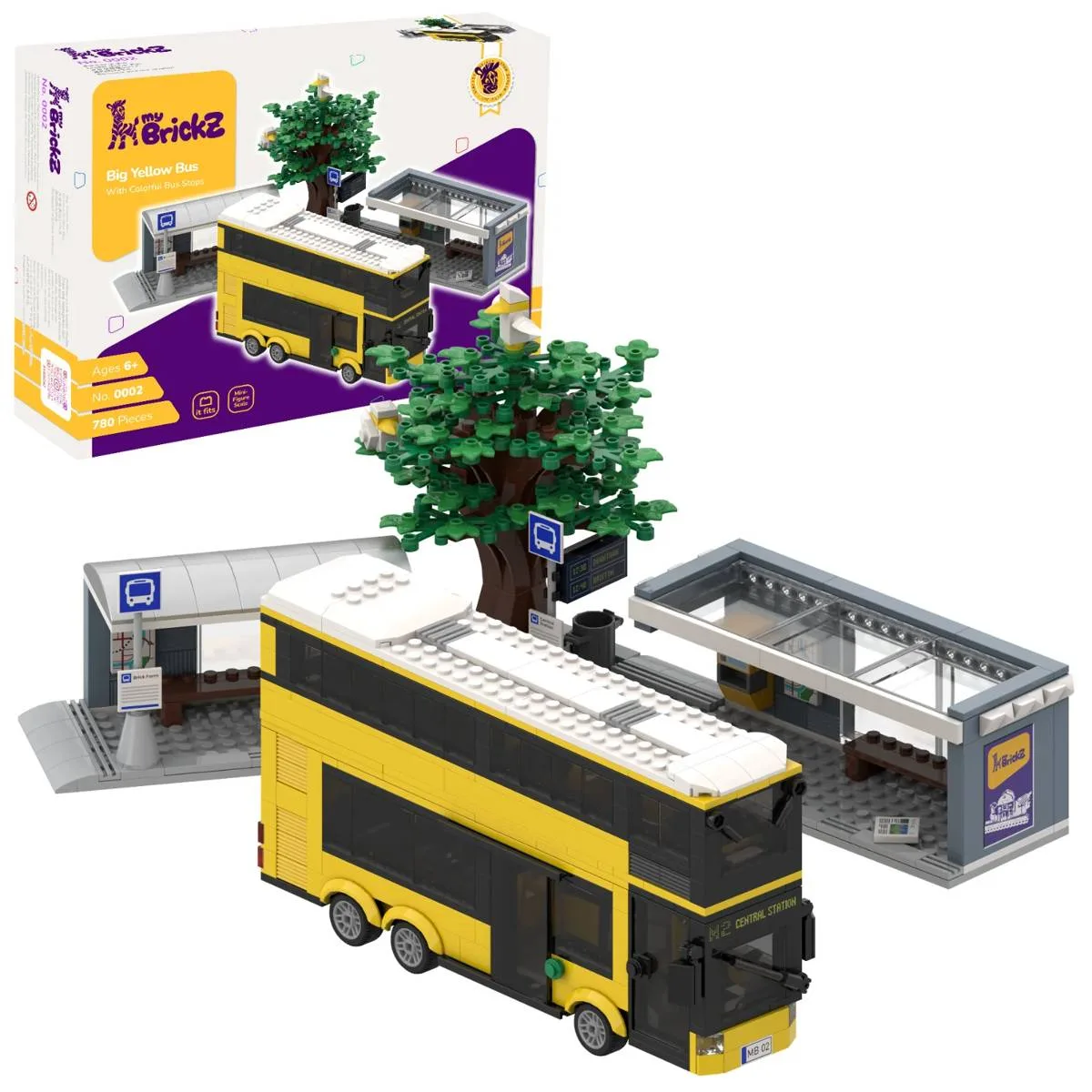 myBrickZ Bus à deux étages avec deux arrêts et arbre interchangeable (MYBRICKZ-0002) - prix | Brick Broker