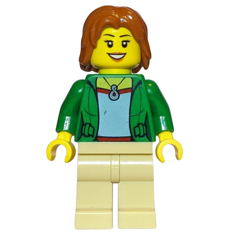 Woman, Open Green Jacket with Necklace, Dark… — minifigurine LEGO | Brick Broker