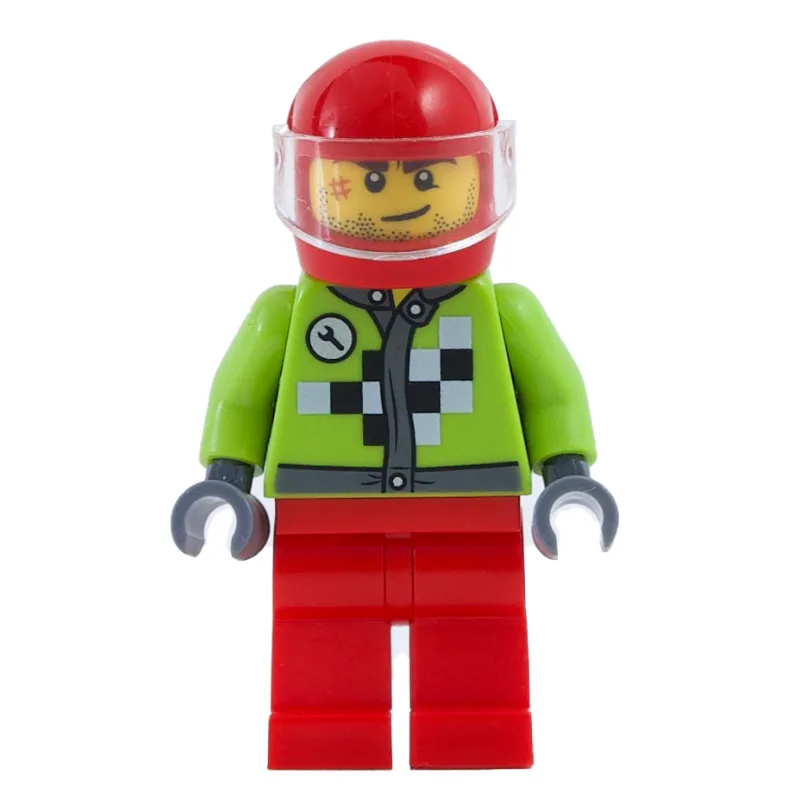 Racer with Lime Jacket with Black and White C… — minifigurine LEGO | Brick Broker