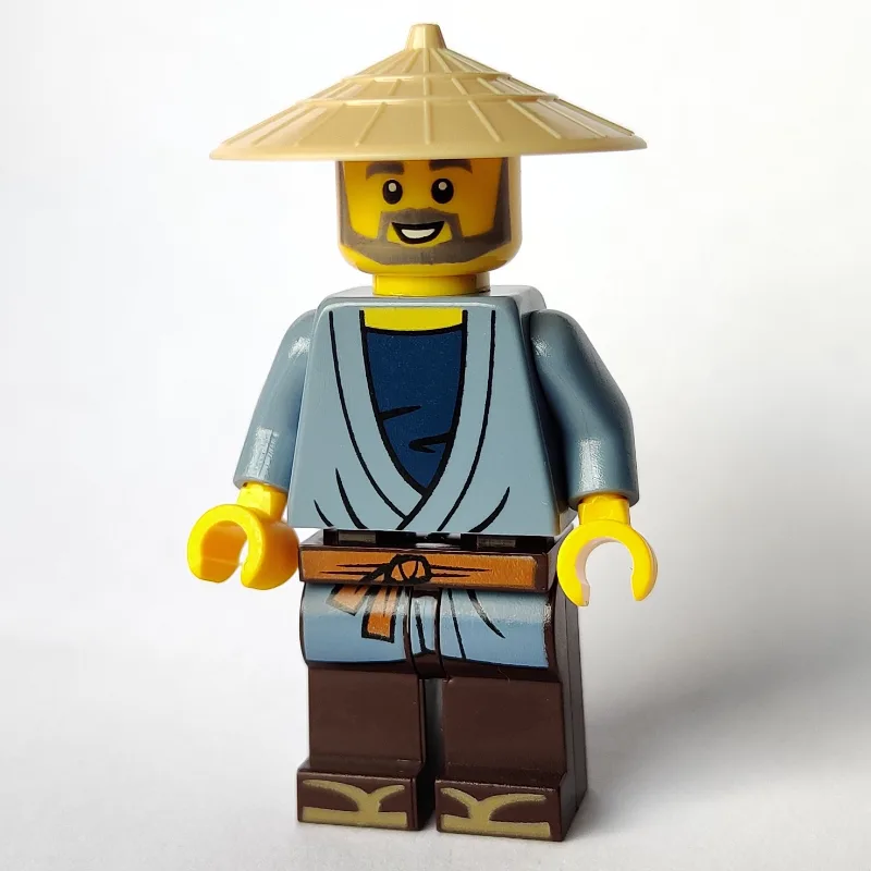 Man, Sand Blue Robe, Tan Conical Hat, Beard — minifigurine LEGO | Brick Broker