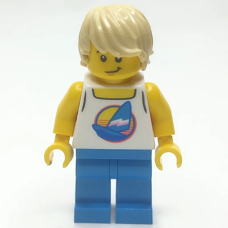 White Torso, Surfboard, Dark Azure Legs, Tan… — minifigurine LEGO | Brick Broker