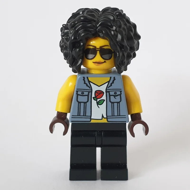 Woman, Sand Blue Vest Jacket, Black Legs, Bla… — minifigurine LEGO | Brick Broker