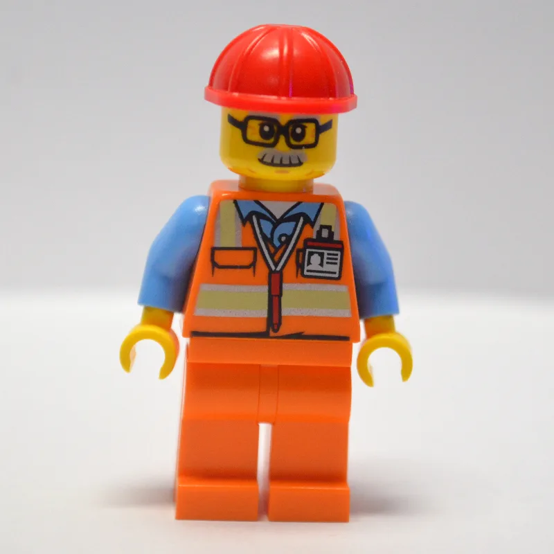 Worker - Orange Safety Vest, Orange Legs, Red… — minifigurine LEGO | Brick Broker
