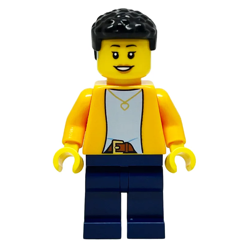 Bright Orange Torso, Dark Blue Legs, Black Ha… — minifigurine LEGO | Brick Broker