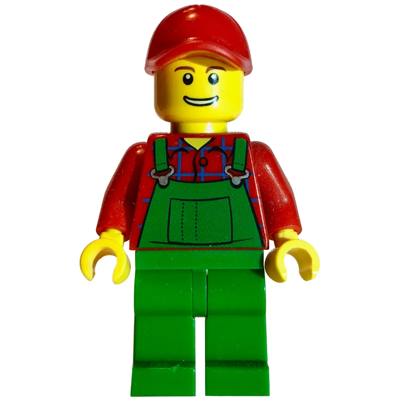 Man, Green Overalls over Red Shirt, Red Cap — minifigurine LEGO | Brick Broker