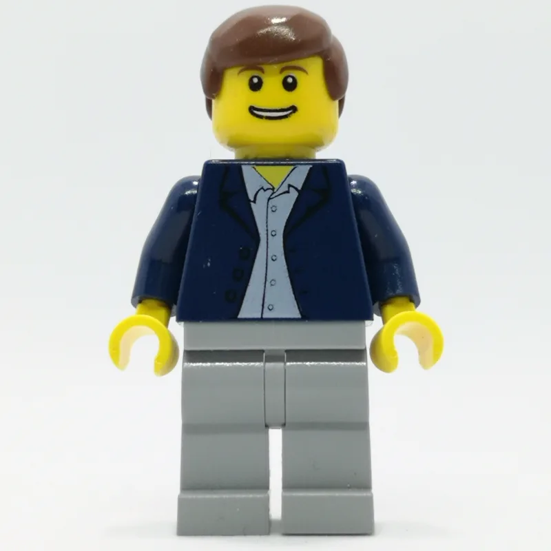 Man, Open Dark Blue Jacket, Light Bluish Gray… — minifigurine LEGO | Brick Broker