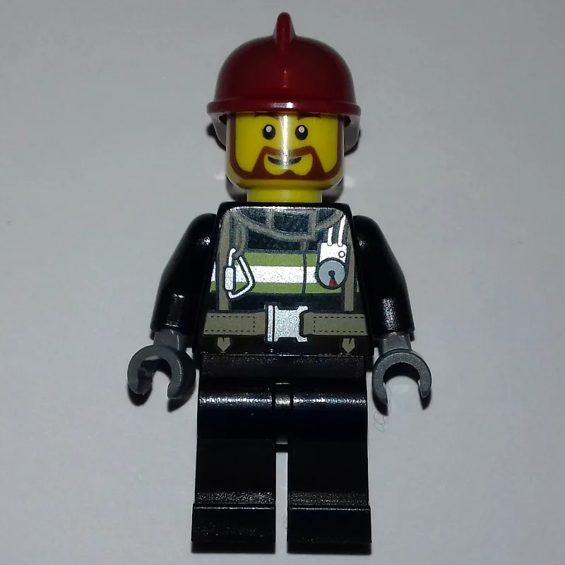 Fireman, Black Fire Suit with Gauge and Strap… — minifigurine LEGO | Brick Broker