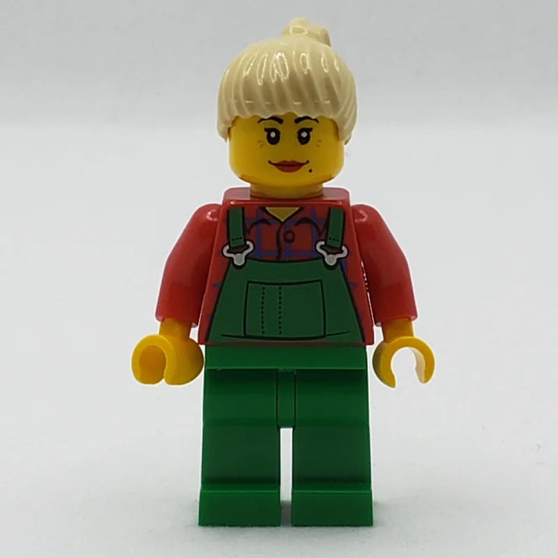 Woman, Green Overalls over Red Plaid Shirt, T… — minifigurine LEGO | Brick Broker